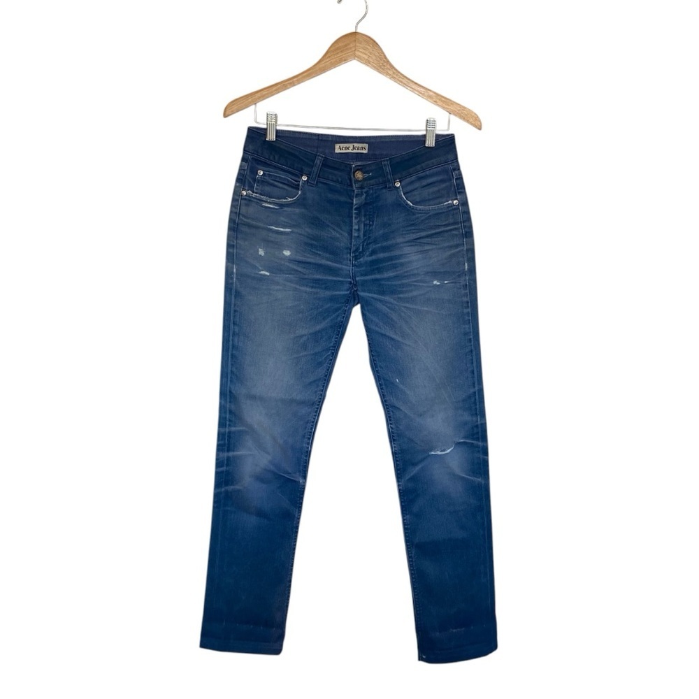 Acne Low Rise Boot Cut Jeans Hex Used Twill Blue - Picture 2 of 7